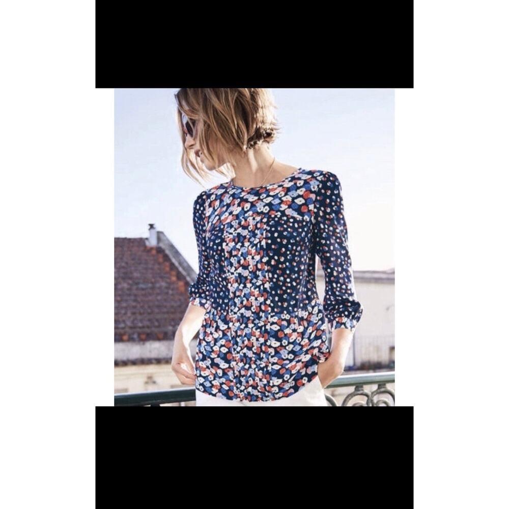 Preppy Boden Women's Floral Blouse Size 4 Navy Multicolor Viscose British Ditsy - Picture 2 of 12